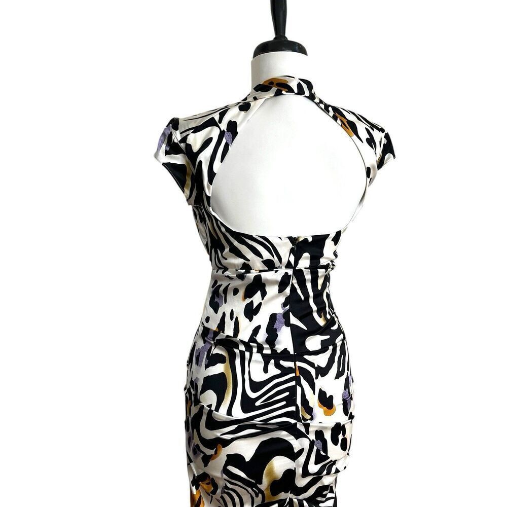 90s Cache Silk Cheetah Leopard Dress 4 Bodycon Animal Cocktail Party - Picture 11 of 14